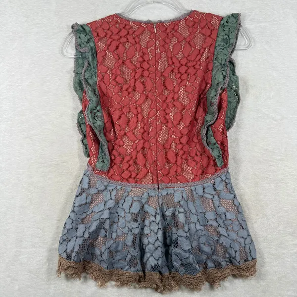 Alexis Womens XS Peplum Lace Top Colorblock V-Neck Ruffle Sleeveless Red Blue - Image 8