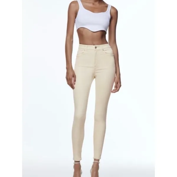 Zara Ecru High Waisted Skinny Jeans - Image 2