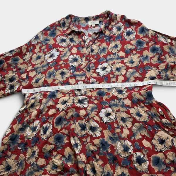 Umgee USA Floral Babydoll Tunic Top Burgundy Red Long Sleeve Size M G0315 - Image 6