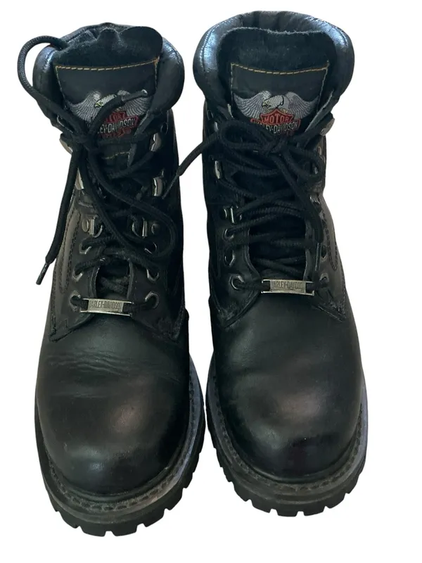 Vtg 90s Harley Davidson motorcycle riding boots women’s black leather grunge - Image 2