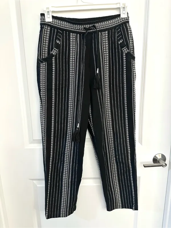 Anthropologie Essential Cotton Weave Drawstring Beach Pants Black & White Small - Image 4
