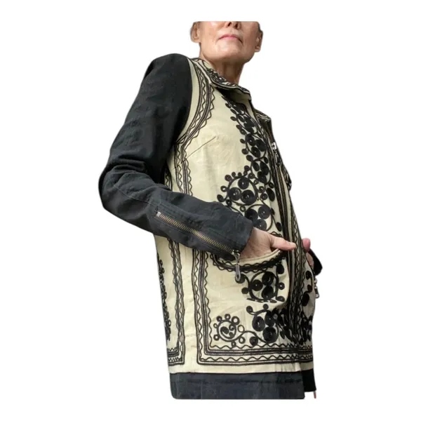 Free People Stitched Quills Embroidered Jacket Cream Black Boho Western Small - Image 15