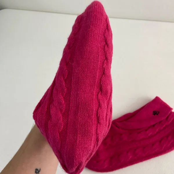 NWOT Lauren Ralph Lauren women’s hot pink cable knit sweater‎ booties slippers - Image 3