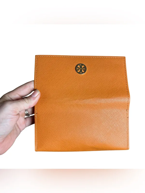Tory Burch Orange Saffiano Leather Sunglasses Case Eyeglasses Case Travel Bag - Image 9