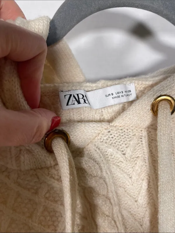 Zara Womens Cream Knit Sweater Hoodie Sweatshirt Small - Image 3