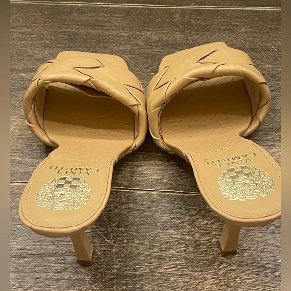 Vince Camuto Sandals Womens Size 9 Tan Leather Square Toe‎ Slip On Woven Heels - Image 7