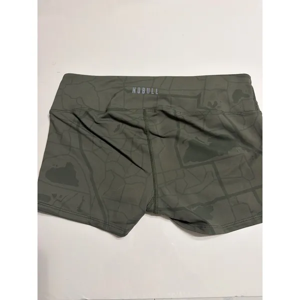 NOBULL Womens‎ High-Rise Tight Shorts Olive Green Topographic Map Print Size M - Image 2