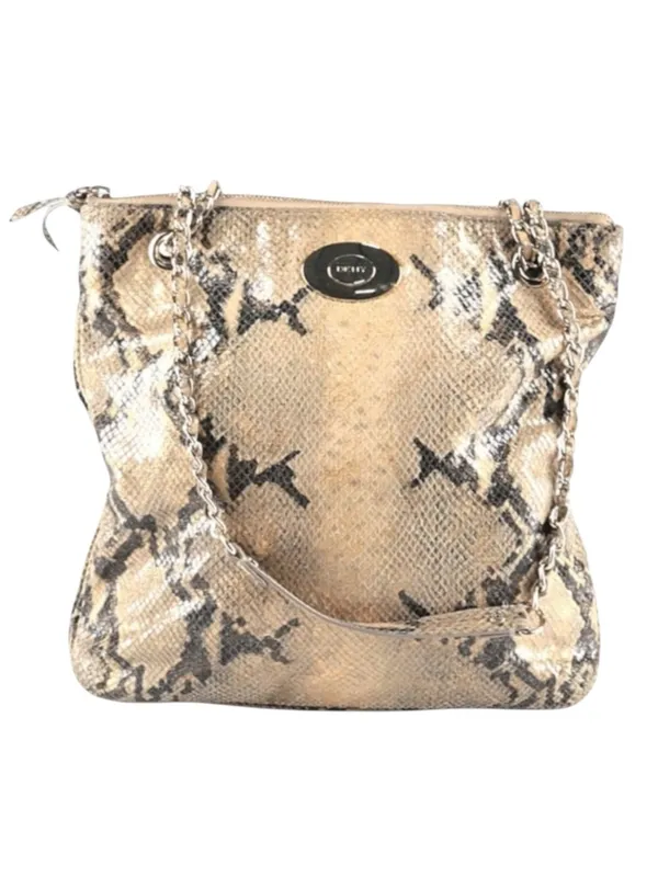 DKNY 𖤐 Convertible Crossbody Leather Handbag 𖤐 Metallic Python 𖤐 Gold Chain - Image 3