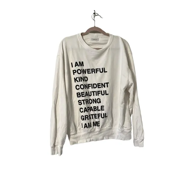 ANINE BING Empowered White Graphic Mockneck Sweatshirt Sweater Pullover Top - Image 4