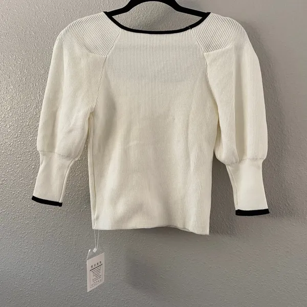 NWT Ribbed Puff Sleeve Sweater XS Preppy Feminine Girly Strappy Clean Girl - Image 2