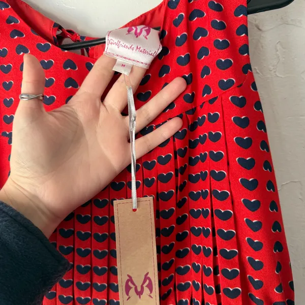 Girlfriends Material Red Navy‎ Heart Print Pleated Sleeveless A-Line Dress M - Image 4