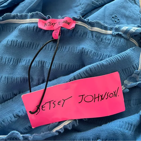 Betsey Johnson Smocked Embroidered Eyelet Midi Dress in Federal Blue, Size XL - Image 5