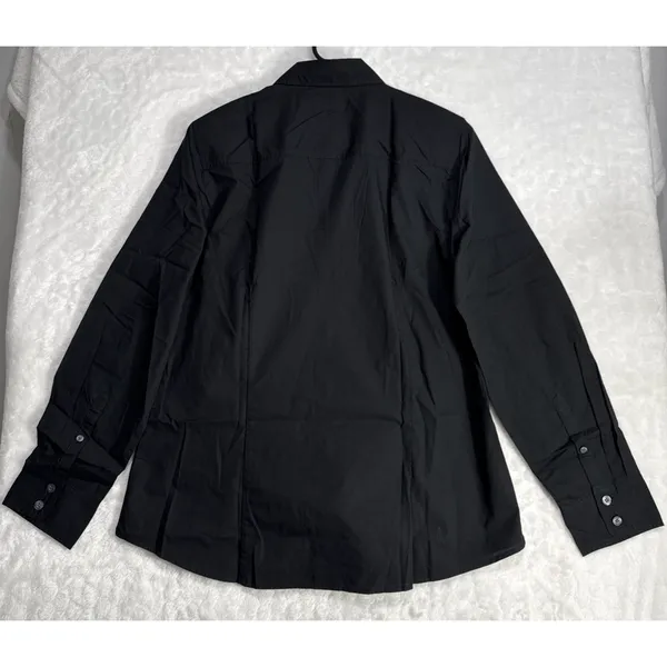J. Crew Petite Button-Up Cotton Poplin Shirt Long Sleeve Womens L Petite Black - Image 2