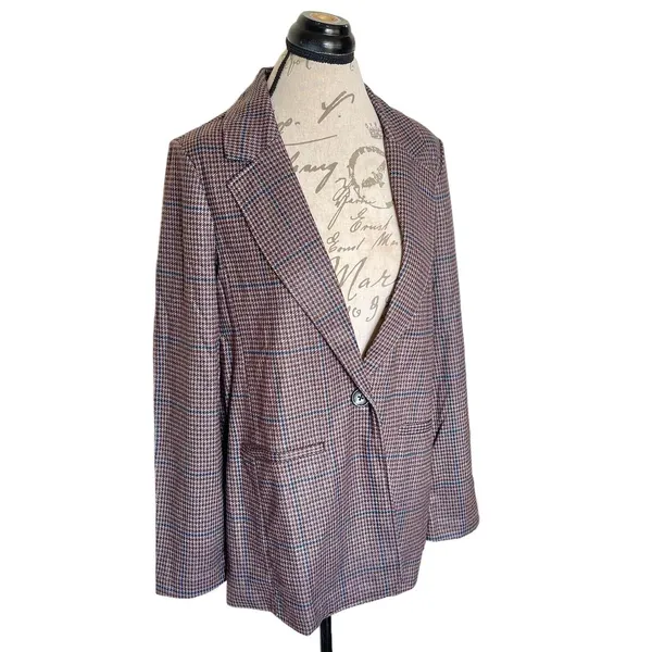 Sanctuary Daily Oxford Blazer Jacket  Medium Single Button Plaid Preppy Workday - Image 3