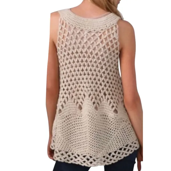 Free People open crochet knit boho buttoned vest - Image 2