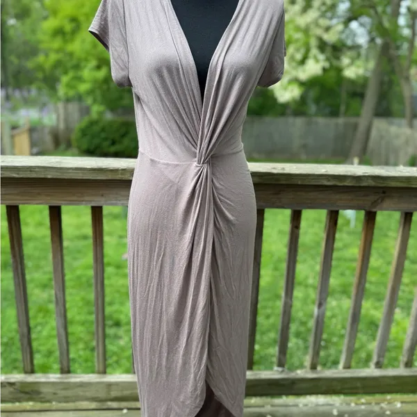 Rolla Coster taupe Ruched Midi Stretch Dress Large NWT - Image 7