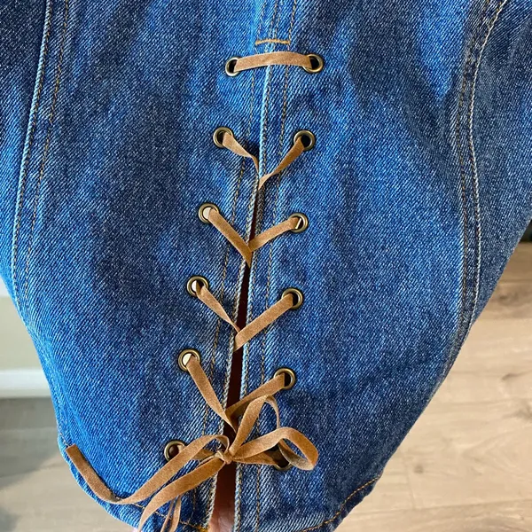 Stonebridge VTG Denim Jacket with Lace-Up Details, size PP - Image 5