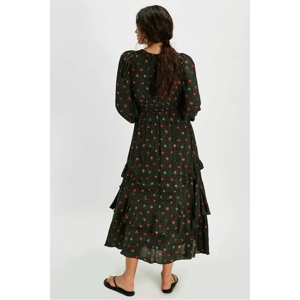 Free People Bohemian Gypsy Tiered Ruffle Maxi Dress Size Medium Witchy Plunge - Image 13