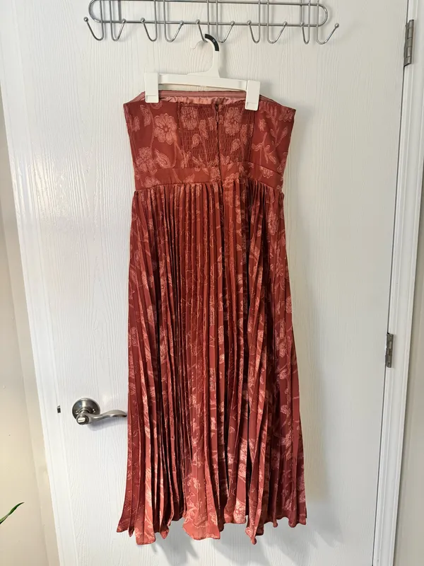 Lulus Perfectly Stunning Rusty Rose Jacquard Strapless Midi Dress - Image 3