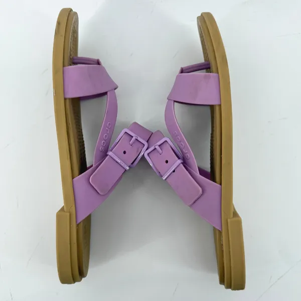 Crocs Tulum Toe Post Sandal Purple Tan Women 8 Slip On Buckle Casual Comfy - Image 6