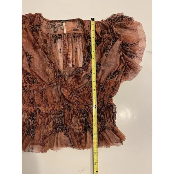 Free People Make Me Smile Floral Mesh Flutter Sleeve Crop Top XSmall - Image 7