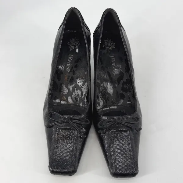 J Renee Black Reptile Square Toe Bow Heels 11W Romantic‎ Goth - Image 2
