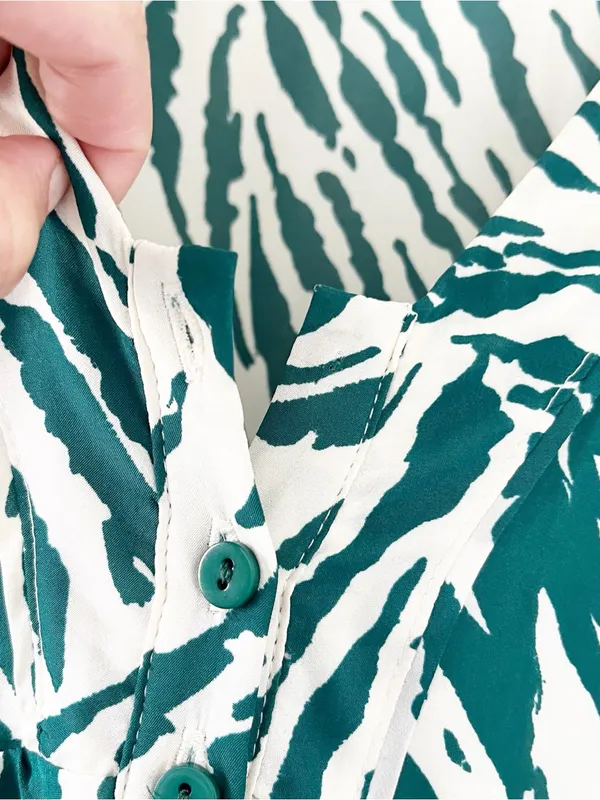 BA&SH Zebra Print Green Cream V-Neck Flowy Boho Mini Dress - Image 6