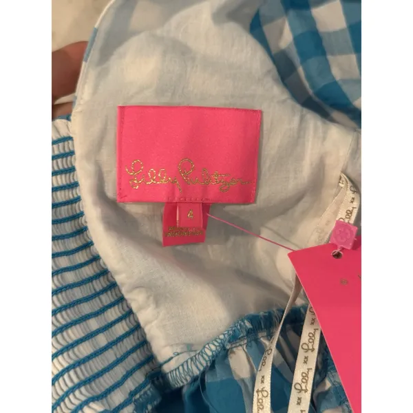 LILLY PULITZER NWT $138 Sarafina Short Sleeve‎ Crinkle Gingham Blouse Top Size 4 - Image 6