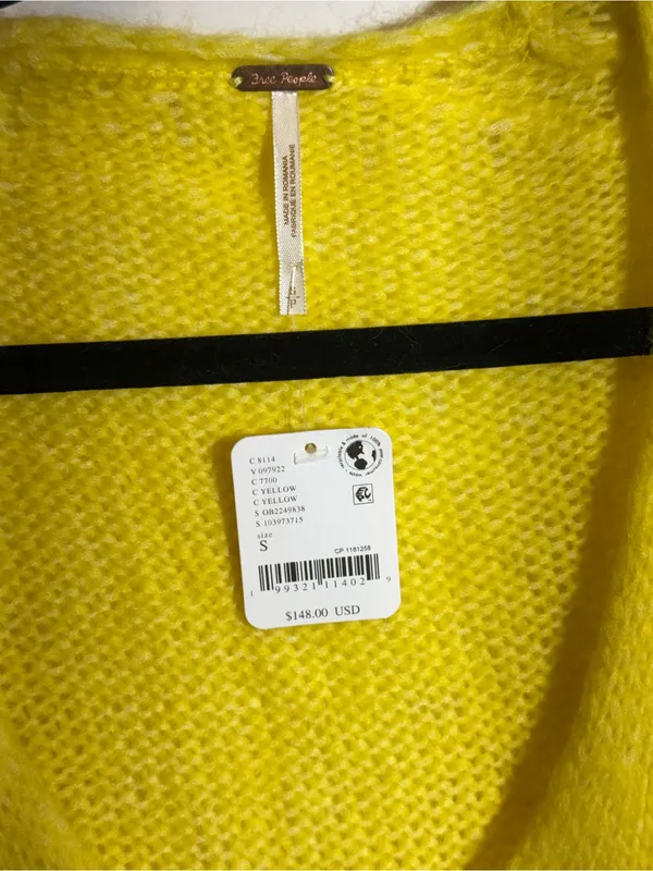 NWT Free People Neon Yellow Alpaca Blend V Neck Slouchy Knit Sweater Size S - Image 7