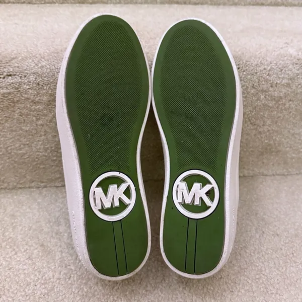 Michael Kors White Leather Low Top Sneakers Green Croc Trim Perforated Womens 8M - Image 8