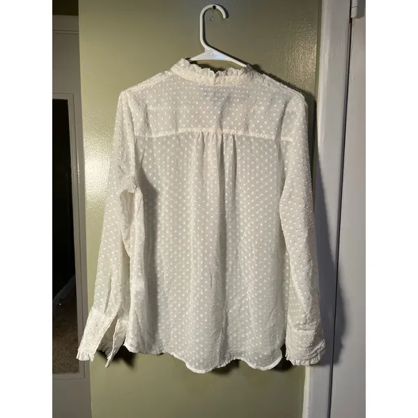 Banana Republic Women's Sz Medium Long Sleeve Drapey Blouse Snow Day White Sheer - Image 9