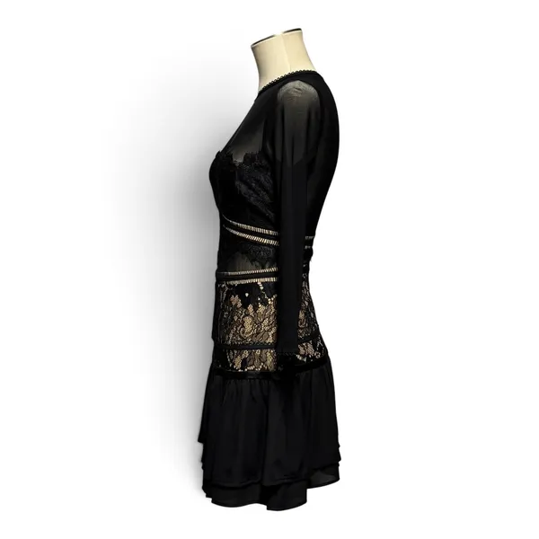 Gianni Bini Lace Mesh Sheer Illusion Mini Cocktail Dress Black XS - Image 3