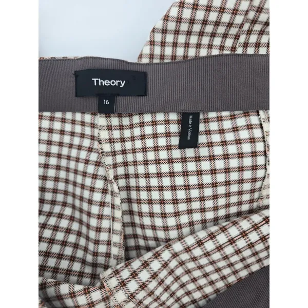 Theory Pants Womens 16 Skinny Legging M Grid Stretch Brown Gingham EUC - Image 4