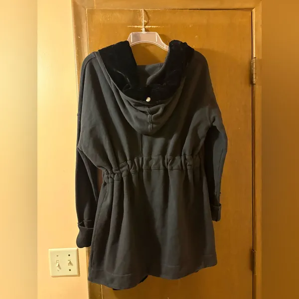 Free People Westwood Velvet Trim Hooded Oversized Cardigan Coat in Black - Image 7