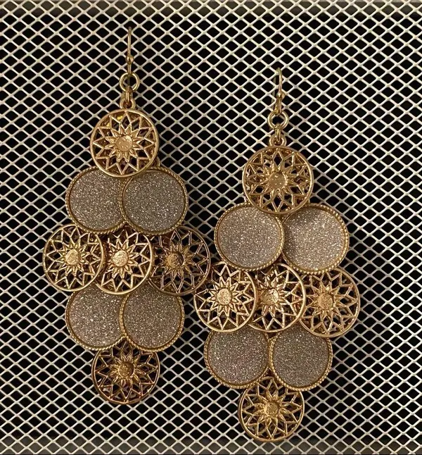 Gold bling medallion dangle earrings - Image 2