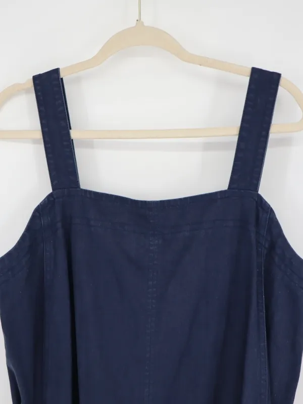 Everlane Denim Apron Midi Dress Women’s Large Navy Organic Cotton Belted Pockets - Image 5