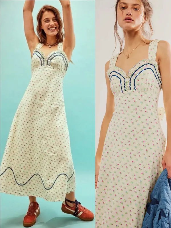 Free People Dainty Western Prairie Sweet Hearts Midi Dress in Ivory Combo Medium - Image 2