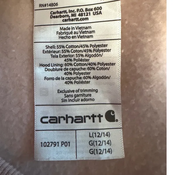 Carhartt Womens Relaxed Fit Logo Graphic Hoodie Heather Pink Large‎ L 12-14 - Image 9