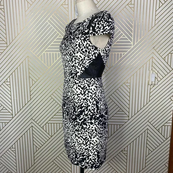 Tibi Animal Print Leather Panel Dress Black Cream Size‎ US 2 - Image 8