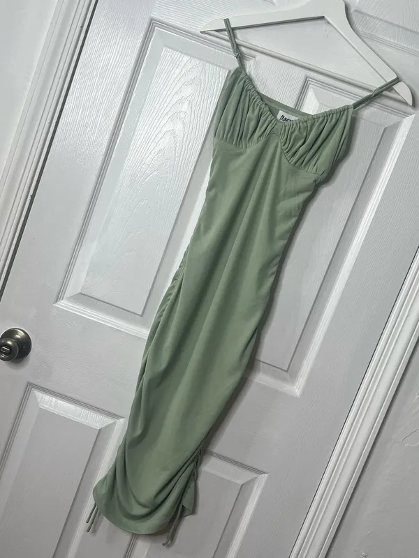 Princess Polly Sage Green Ruched Midi Dress Coquette Y2K Bodycon XS - Image 2