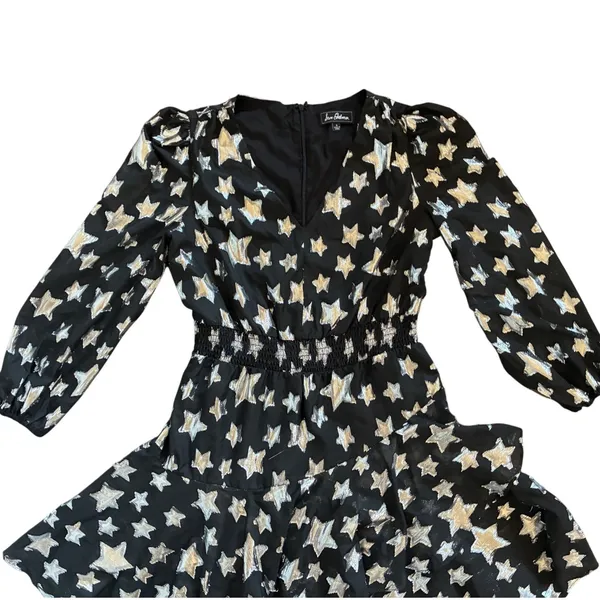 Sam Edelman Womens 6 Black Silver Metallic‎ Star Print Mini Dress V Neck - Image 8
