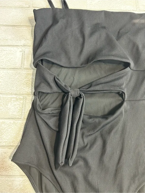 Aerie Ribbed Black One-Piece Swimsuit with Front Tie Size XXL Long - Image 3