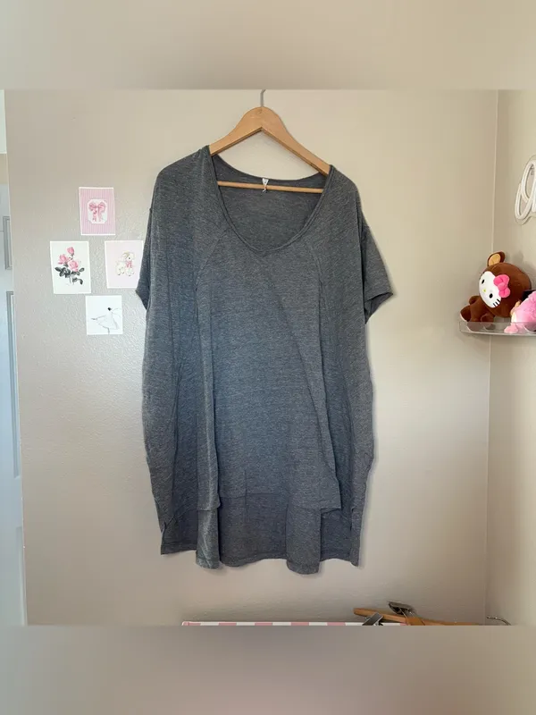Free people oversized basic gray short sleeve tee shirt med boho hippie casual a - Image 3
