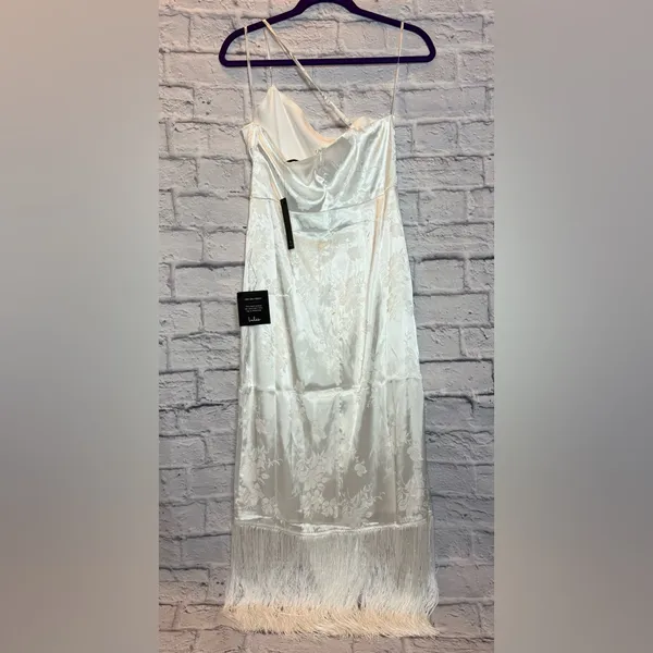 Lulu's Cream Satin Fringe Maxi Dress - Image 3