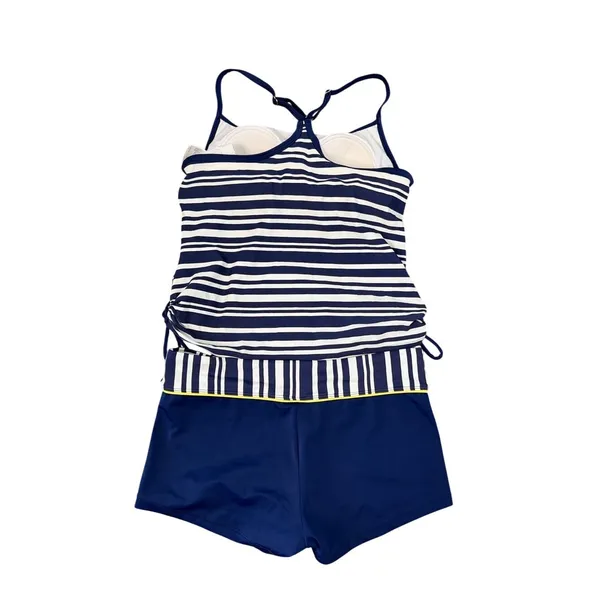 South Point Tankini Swimsuit Set Size 10 Blue White Striped Swim Shorts - Image 6