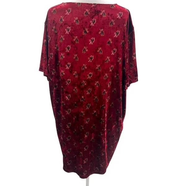Natural Life Claire Velvet floral Mini Dress V-Neck Cranberry Floral‎ Sz L - Image 4