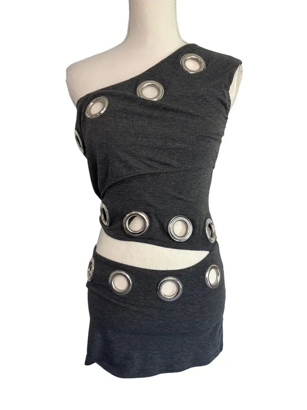 Jaded London Asymmetric Eyelet Dress in Dark Grey 2 New Womens mini - Image 5
