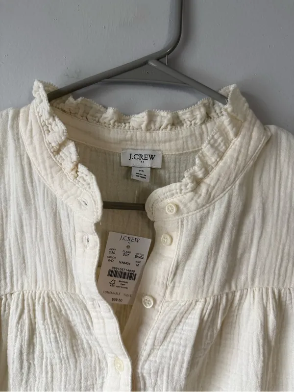 J. Crew Ruffle Sleeve Cotton Gauze Sleeveless Top Beige Ivory Flowy Boho Size M - Image 3