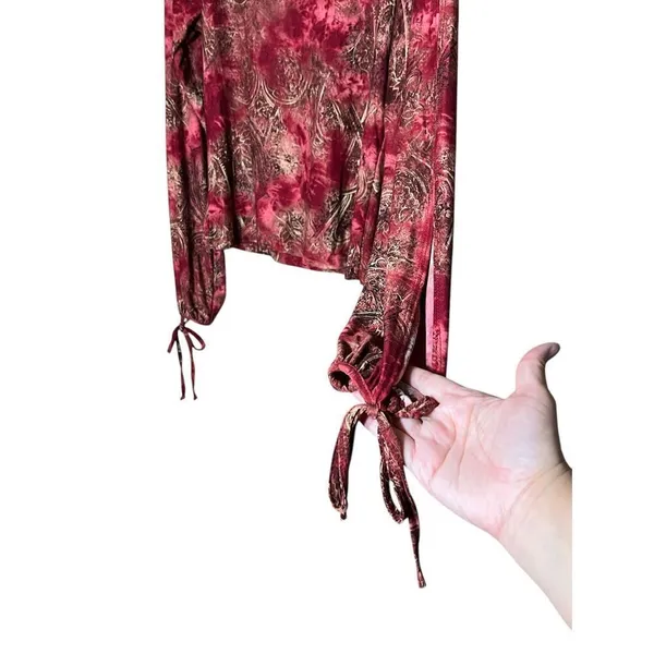 Vintage Rave Y2K Cold Shoulder‎ Paisley Long Sleeve Blouse Size L - Image 5