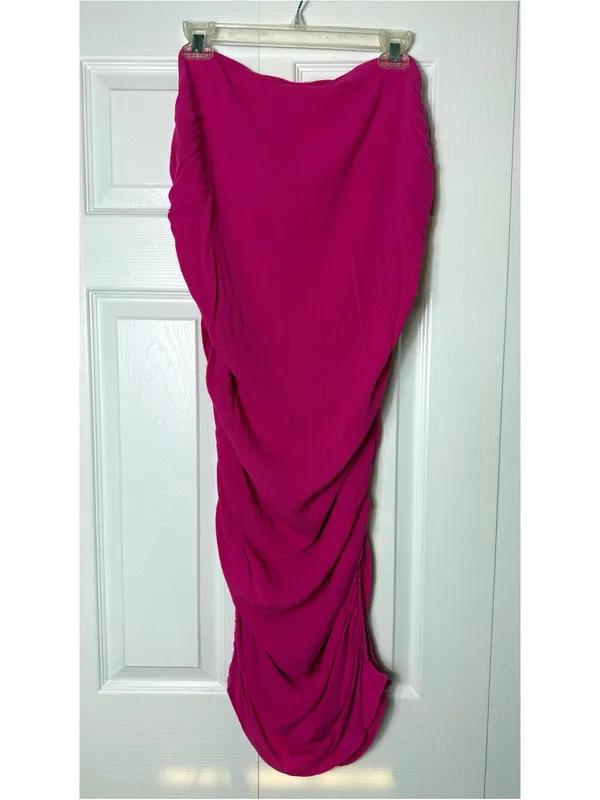 PrettyLittleThing Fuchsia Hot Pink Ruched Bodycon Midi Skirt Size 12 Large - Image 8